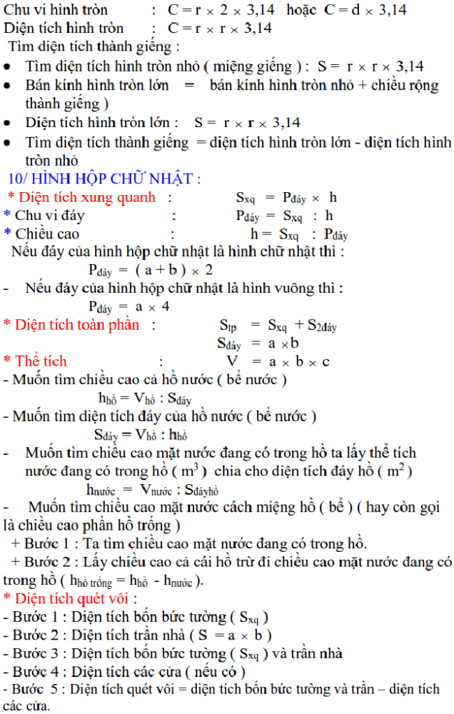 Công thức toán Tiểu học